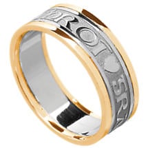 Alternate image for Irish Ring - Men's White Gold with Yellow Gold Trim Gra Geal Mo Chroi 'Love of my heart' Irish Wedding Ring