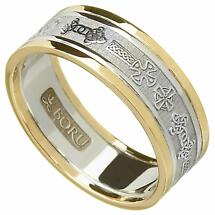 Celtic Ring - Ladies White Gold with Yellow Gold Trim Celtic Cross Wedding Ring Product Image