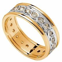 Celtic Ring - Men's White Gold with Yellow Gold Trim and Diamond Set Celtic Wedding Ring Product Image