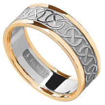Celtic Ring - Ladies White Gold with Yellow Gold Trim Celtic Knotwork Wedding Ring Product Image