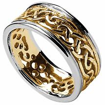 Alternate image for Celtic Ring - Ladies Yellow Gold with White Gold Trim Filigree Celtic Wedding Band