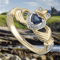 Gold Sapphire Claddagh Ring