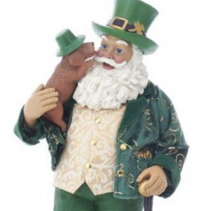 Irish Christmas - 11" Musical Irish Santa with Dog Figurine