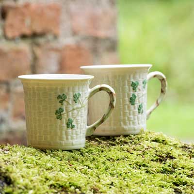 Belleek Shamrock Basketweave Mugs (set of 2)