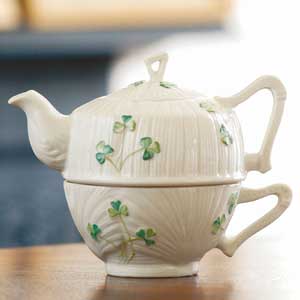 Belleek Harp Shamrock Tea for One