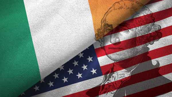 George Washington on Backdrop of Irish & US Flags