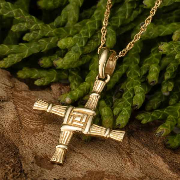 14k Gold Double Sided St. Brigids Cross Necklace