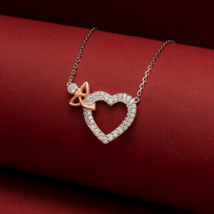 Irish Necklace | Sterling Silver Rose Gold Plated Trinity Knot Crystal Heart Pendant