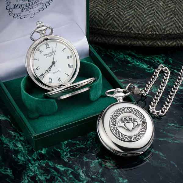 Mens Claddagh Pocket Watch (Pewter)