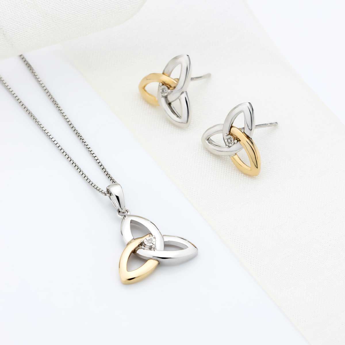 Trinity Knot Diamond Necklace & Stud Earrings