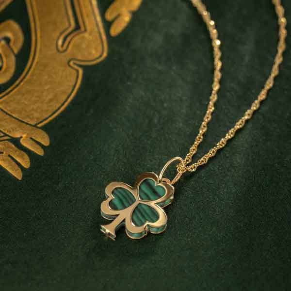 Irish Necklace | 10k Gold Malachite Shamrock Pendant