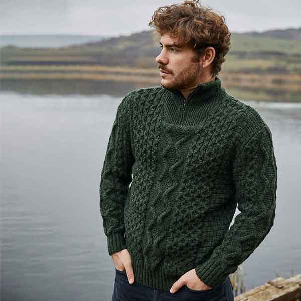 Mens Aran Knit Half-Zip Cardigan
