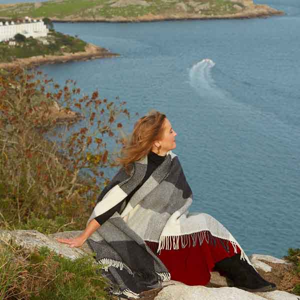 Irish Throw being used by an Irishwoman
