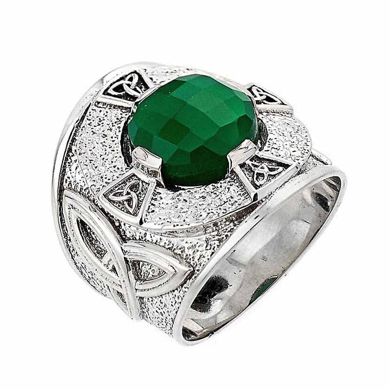 celtic ring - men's sterling silver celtic knot ring with green agate