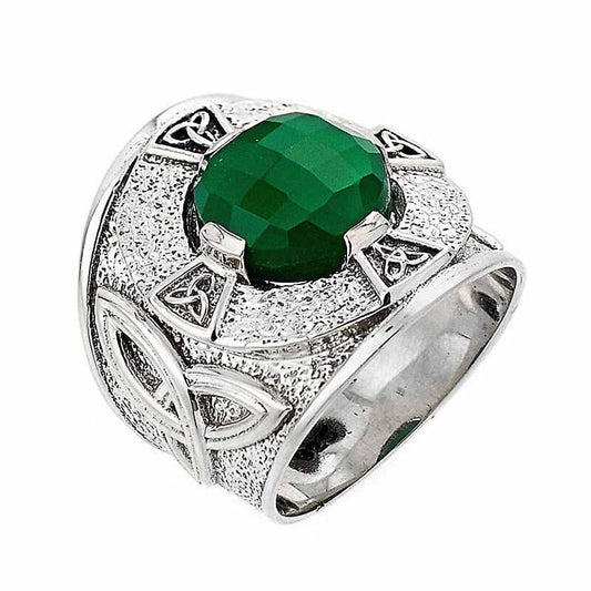 Celtic Ring - Men's Sterling Silver Celtic Knot Ring with Green Agate