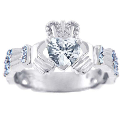 Claddagh Ring - White Gold Diamond Claddagh Ring 0.40 Carats with Clear Stone