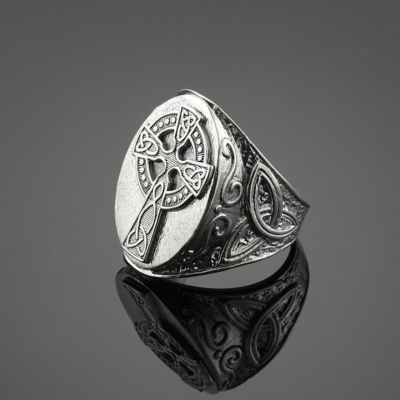 celtic ring - sterling silver celtic cross trinity knot ring