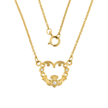 Claddagh Necklace - 14k Yellow Gold Diamond Claddagh Necklace