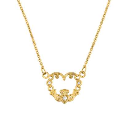 Claddagh Necklace - 14k Yellow Gold Diamond Claddagh Necklace