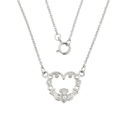 Claddagh Necklace - 14K White Gold Diamond Claddagh Necklace