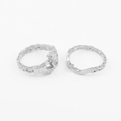 Claddagh Ring - Two-Piece Sterling Silver Claddagh Engagement Ring with Celtic Band