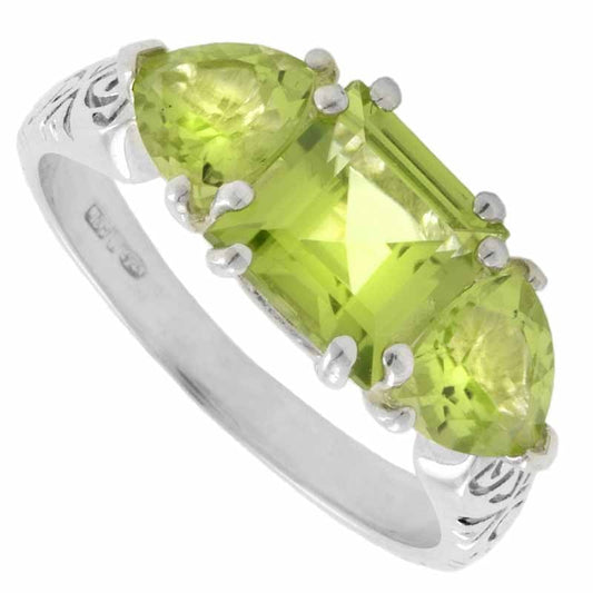 Celtic Ring - Three Stone Peridot with Celtic Knotwork Ring