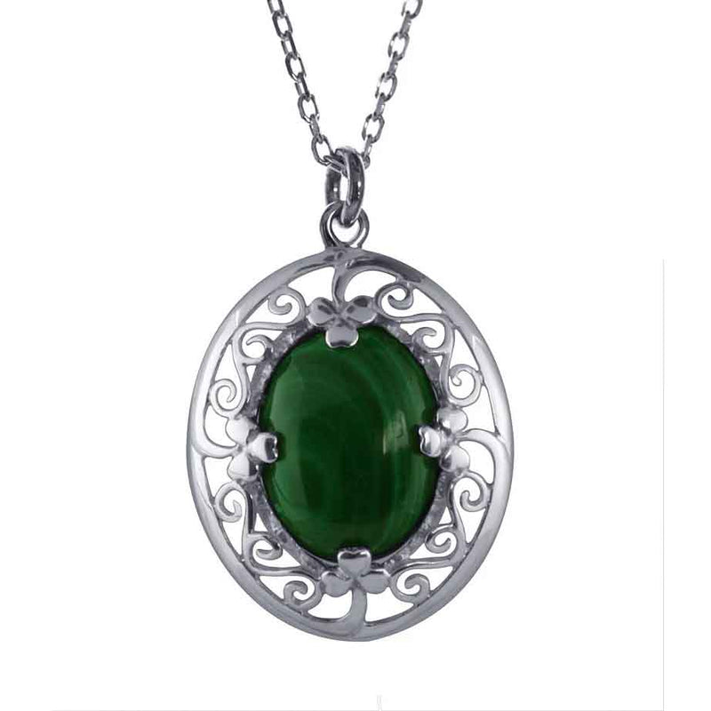 Irish Necklace - Sterling Silver Celtic Pendant with Malachite