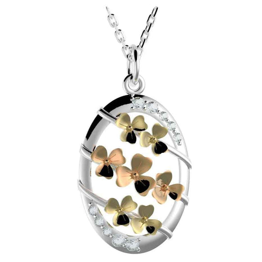 Irish Necklace - Sterling Silver Shamrock Ribbon Pendant