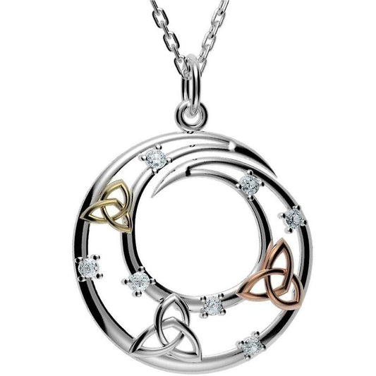 Irish Necklace - Sterling Silver Trinity Knot Circle Pendant