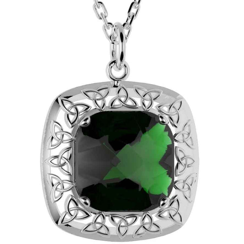 Irish Necklace - Sterling Silver Green Quartz Trinity Knot Pendant