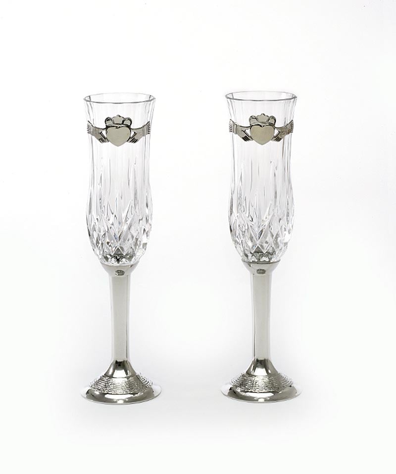 irish wedding gift - claddagh wedding flute pewter (pair)