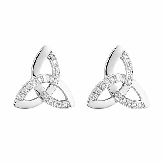 Celtic Earrings - 14k White Gold with Diamonds Trinity Knot Stud Earrings