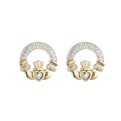 Claddagh Earrings - 14k Gold with Diamonds Claddagh Stud Earrings