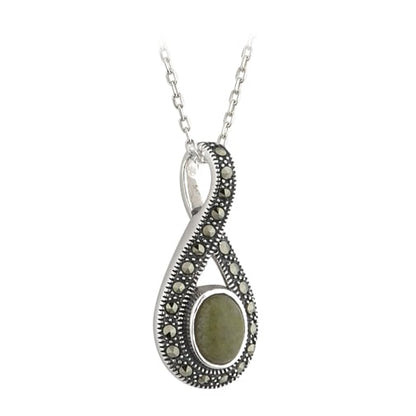 Celtic Pendant - Celtic Pendant - Connemara Marble Marcasite Celtic Twist Sterling Silver Irish Necklace