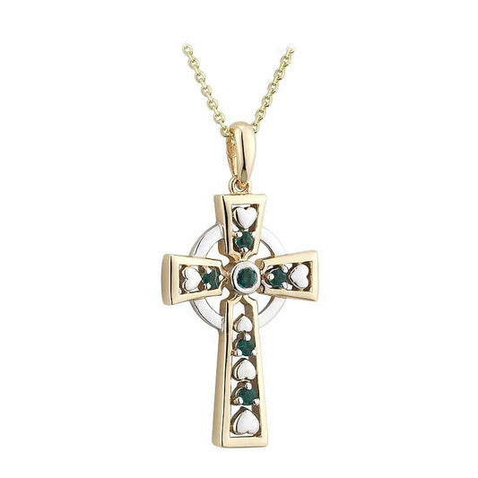 Celtic Cross Necklace - 14k Gold with Emeralds Celtic Cross Pendant