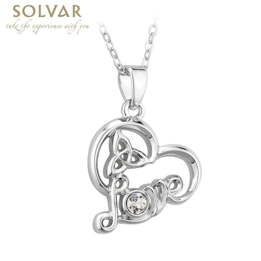 SALE - Irish Necklace - Irish Love Heart Crystal Rhodium Pendant