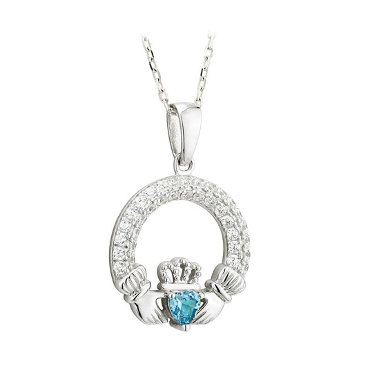 Irish Necklace - Claddagh Birthstone Crystal Pendant