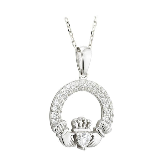 Irish Necklace - Claddagh Birthstone Crystal Pendant