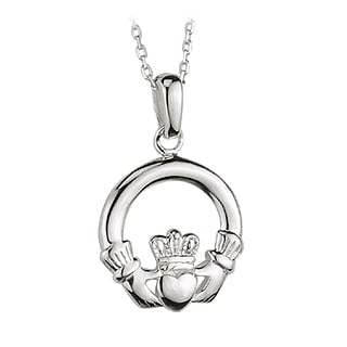 Irish Necklace - Sterling Silver Small Claddagh Pendant with Chain