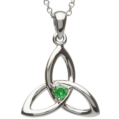 Trinity Knot Pendant - Sterling Silver Celtic Trinity Knot with Green Stone Pendant with Chain