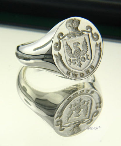 Irish Rings - Sterling Silver Personalized Full Coat of Arms Ring and Wax Seal - Medium