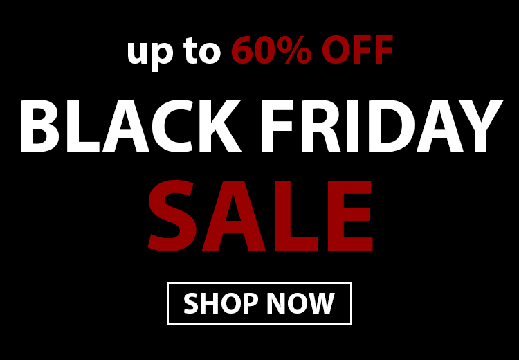 Black Friday sale advertisement with text 'up to 60% OFF BLACK FRIDAY SALE SHOP NOW' on a black background.