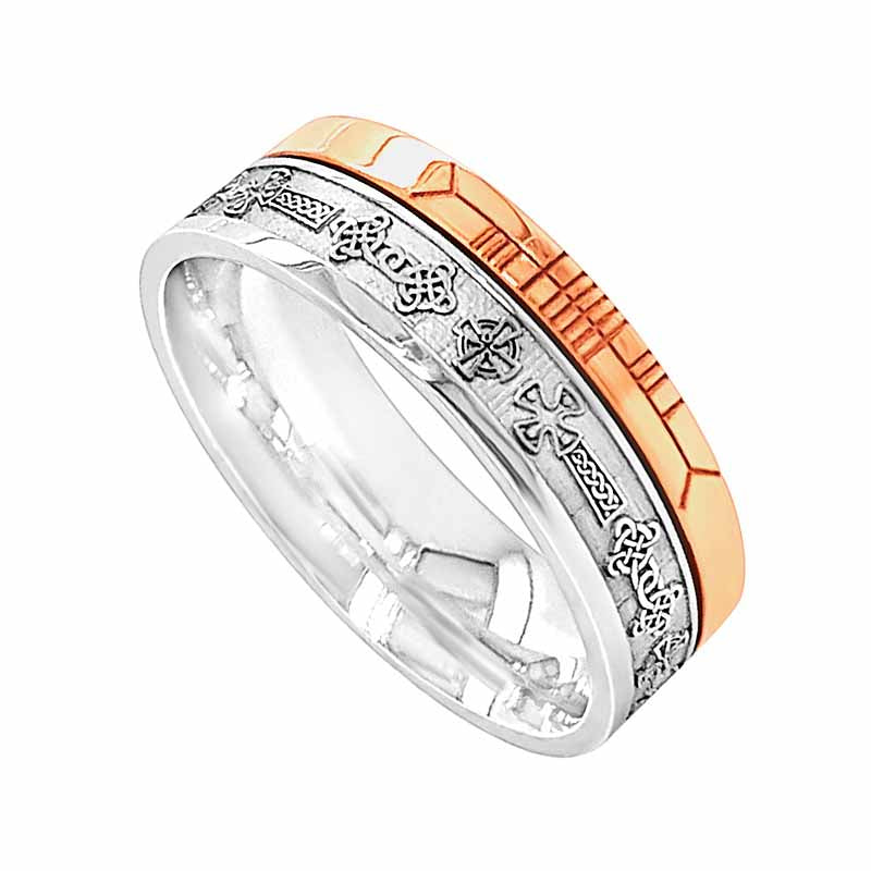 celtic ring - 10k yellow gold and sterling silver celtic cross faith comfort fit irish band