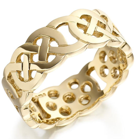 Irish Wedding Ring - Mens Gold Celtic Knot Wide Wedding Band