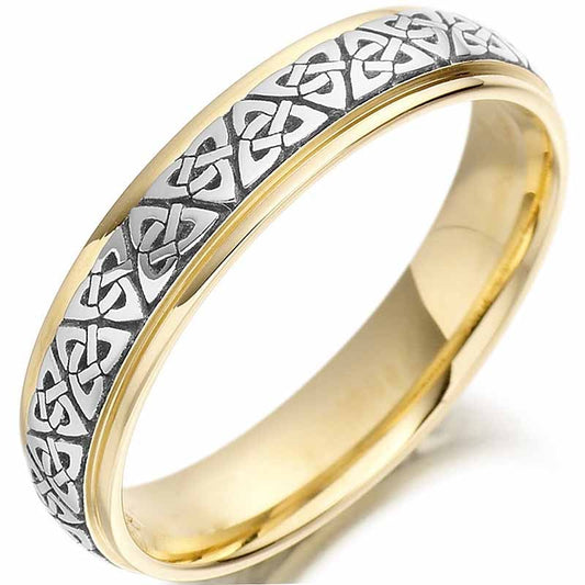 Trinity Knot Wedding Ring - Mens Two Tone Trinity Celtic Knot Irish Wedding Band