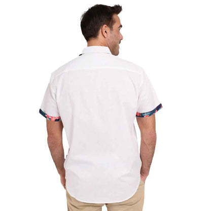 Man wearing a white Guinness® White Linen Summer Shirt on a white background