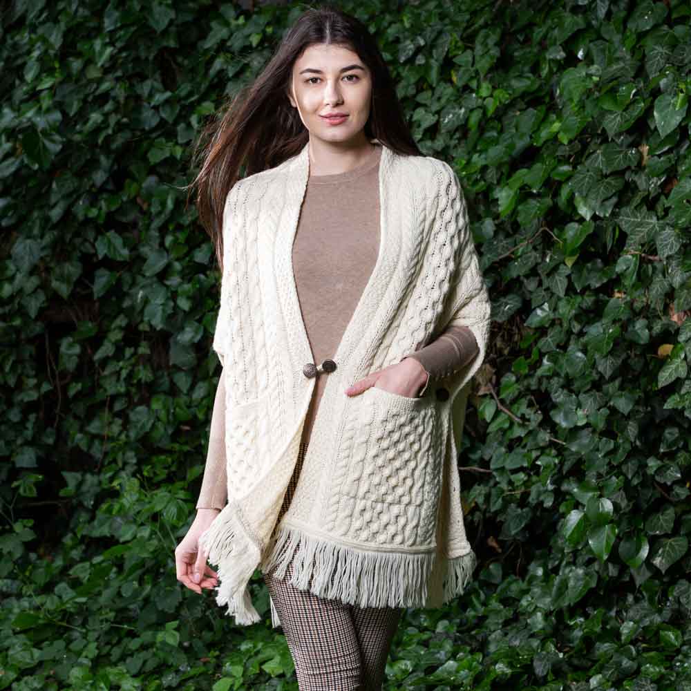 irish shawl | aran knit ladies pocket shawl