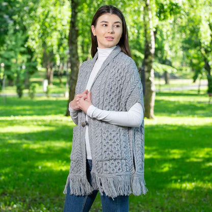 Irish Shawl | Aran Knit Ladies Pocket Shawl