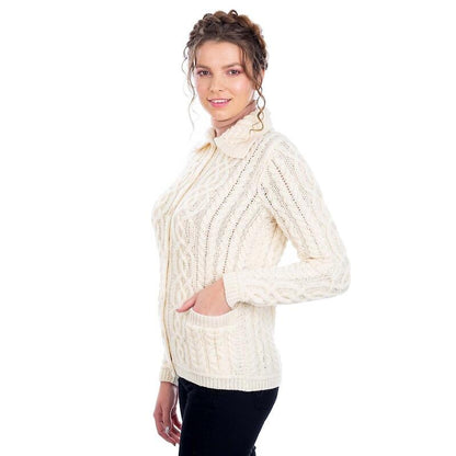 Irish Cardigan | Cable Knit Merino Wool Button Ladies Cardigan
