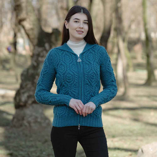 Irish Cardigan | Merino Wool Ladies Zipper Cardigan With Hood